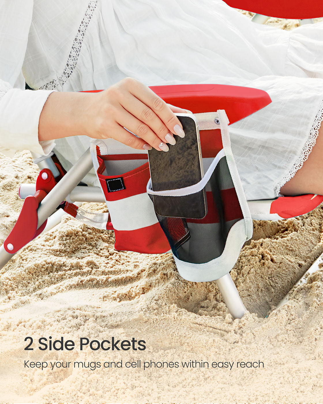 Folding Camping Chair – Aluminium – Red and White – Portable with Pillow and Reclinable Feature