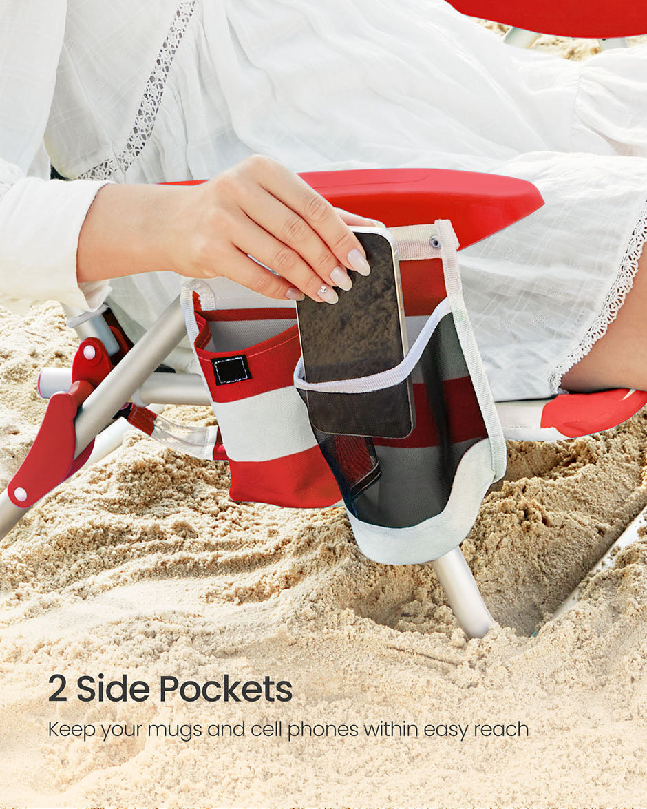 Folding Camping Chair – Aluminium – Red and White – Portable with Pillow and Reclinable Feature