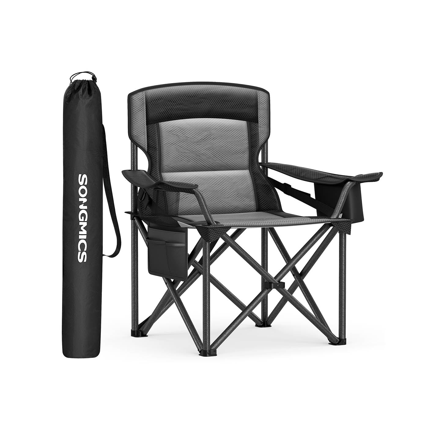 Folding Camping Chair – Foam – Ink Black – High Backrest with Cup Holder