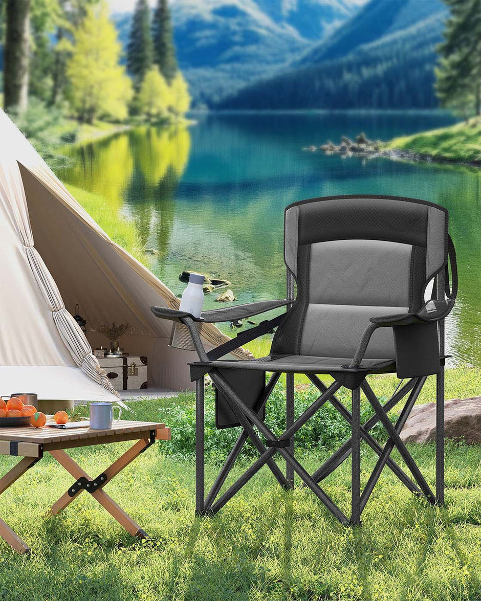 Folding Camping Chair – Foam – Ink Black – High Backrest with Cup Holder