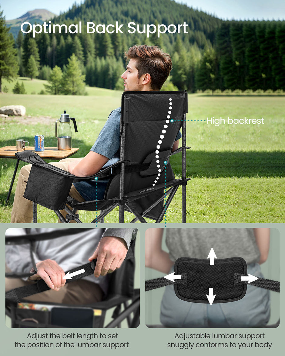 Folding Camping Chair – Foam – Ink Black – High Backrest with Cup Holder