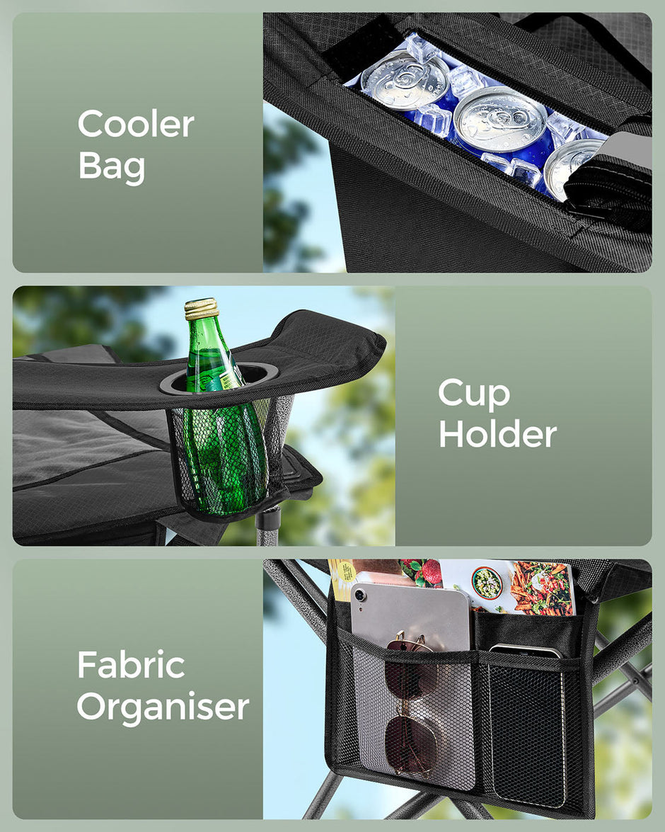 Folding Camping Chair – Foam – Ink Black – High Backrest with Cup Holder