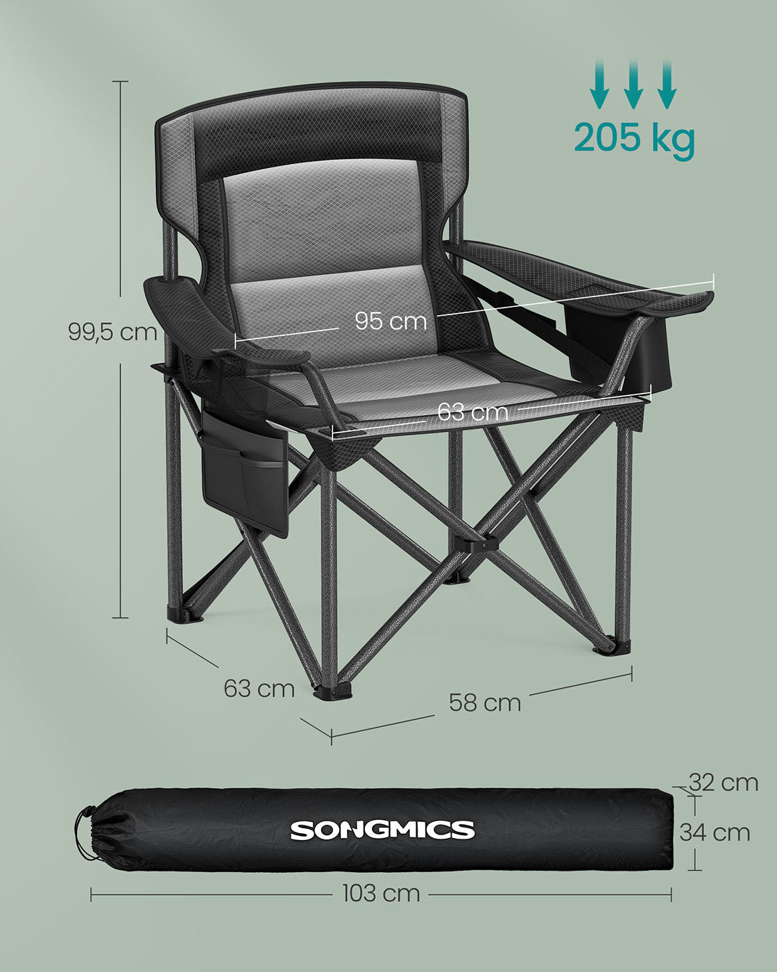 Folding Camping Chair – Foam – Ink Black – High Backrest with Cup Holder