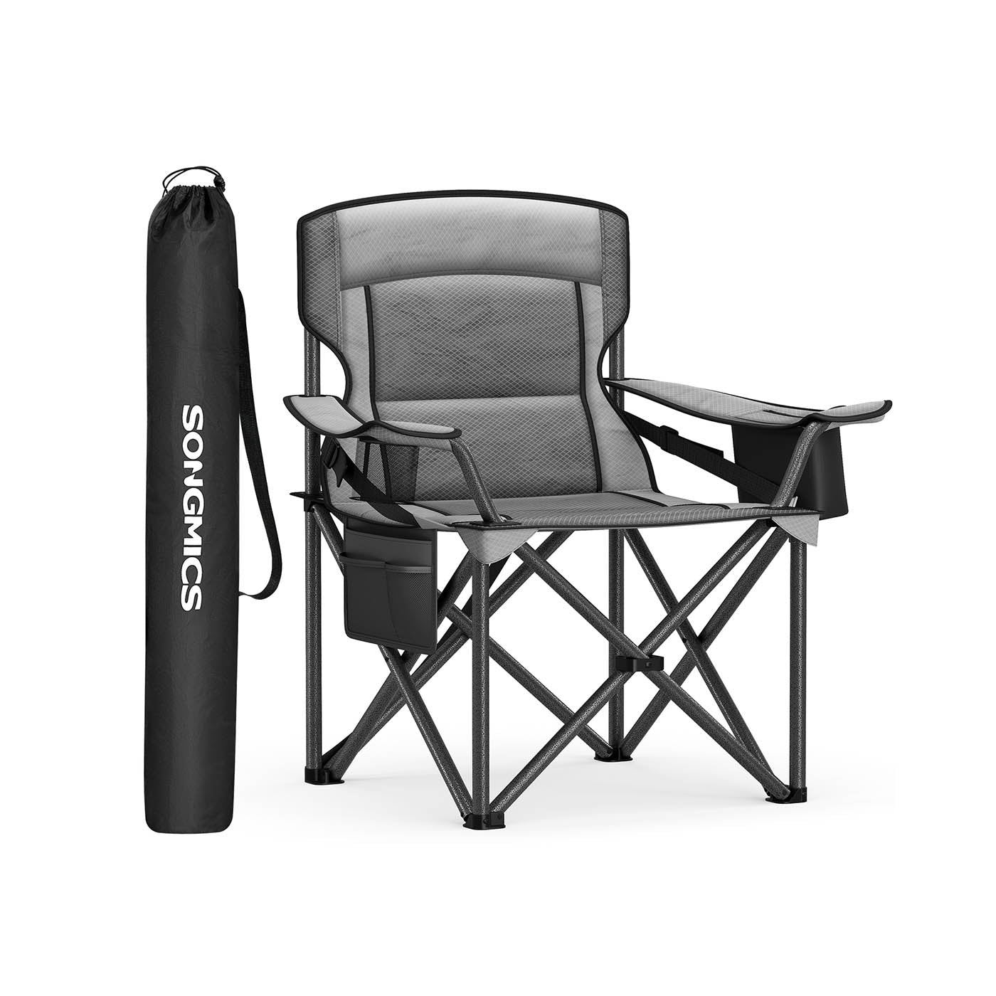 Folding Camping Chair – Foam Padding – Slate Grey – High Backrest with Cup Holder