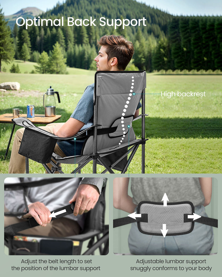 Folding Camping Chair – Foam Padding – Slate Grey – High Backrest with Cup Holder