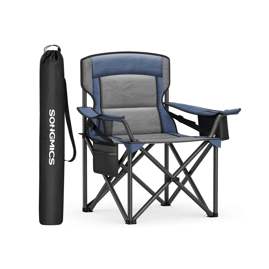 Folding Camping Chair – Foam Padding – Harbor Blue – High Backrest with Cup Holder, 205 kg Capacity