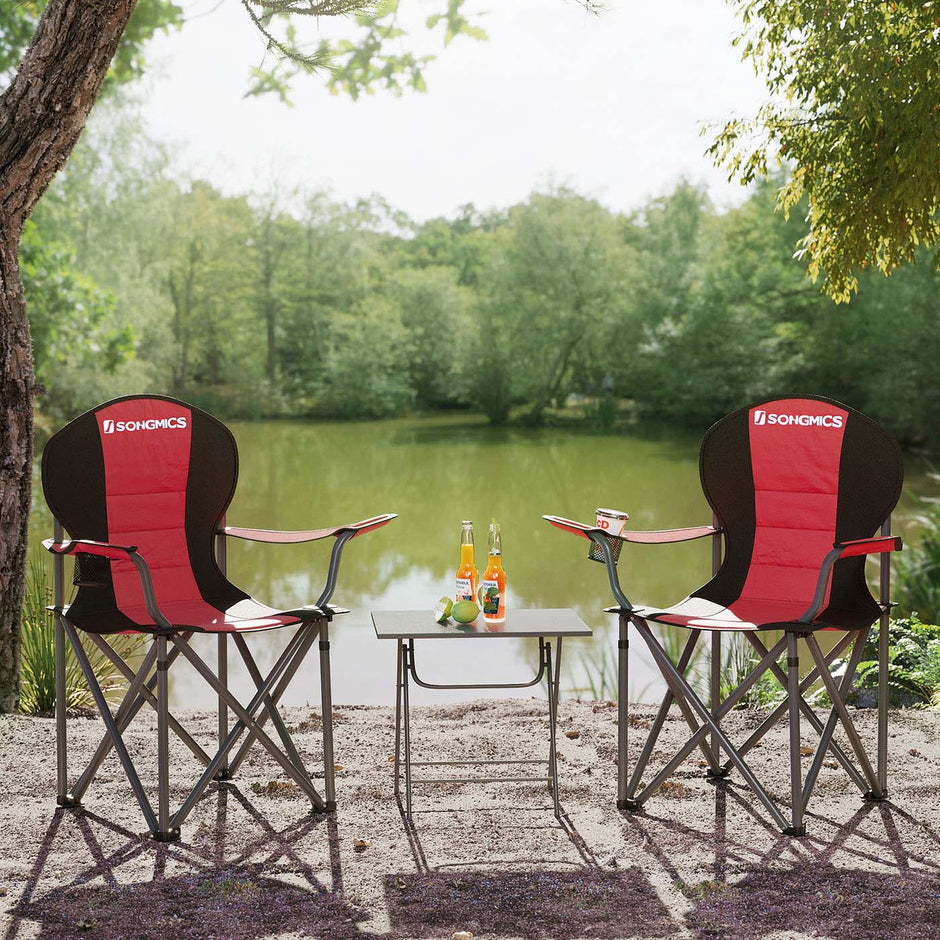 Folding Camping Chair – Fabric – Black – 250 kg Load Capacity with Cup Holder