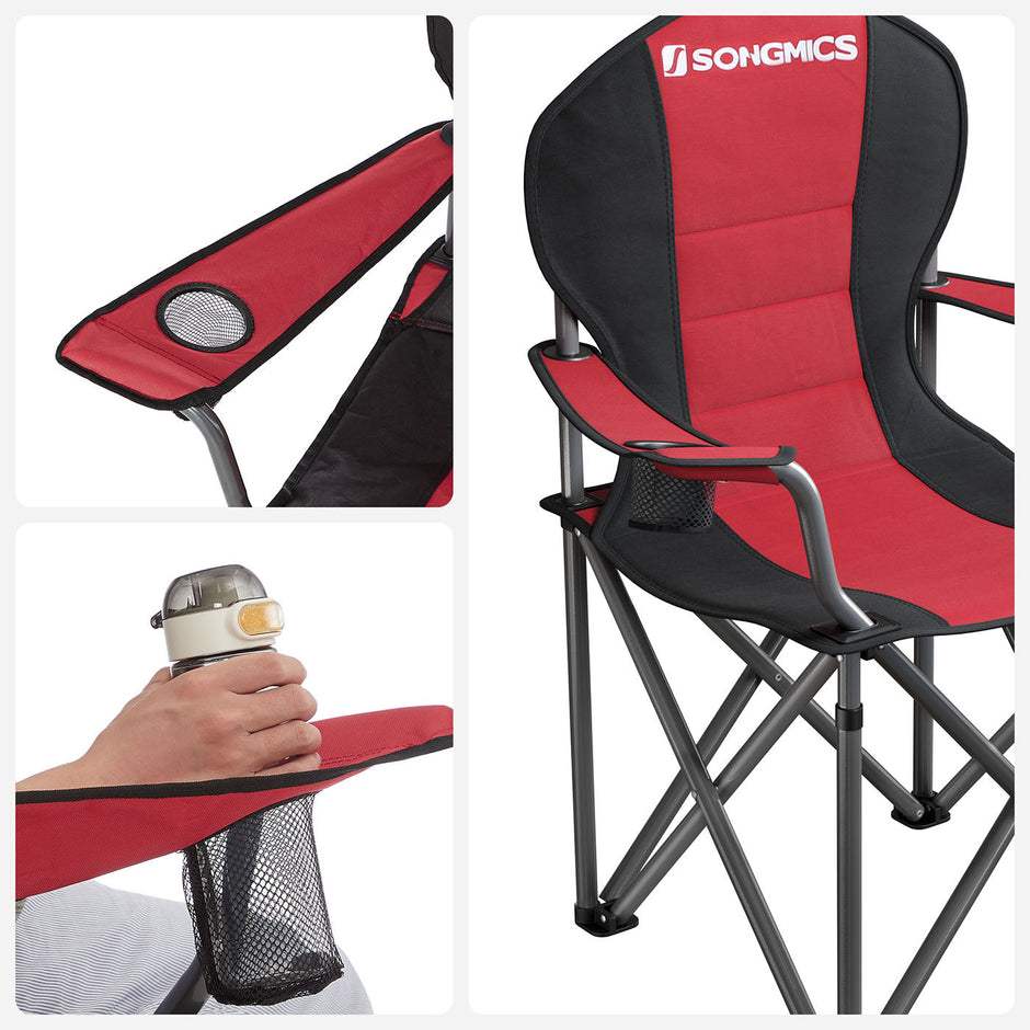 Folding Camping Chair – Fabric – Black – 250 kg Load Capacity with Cup Holder