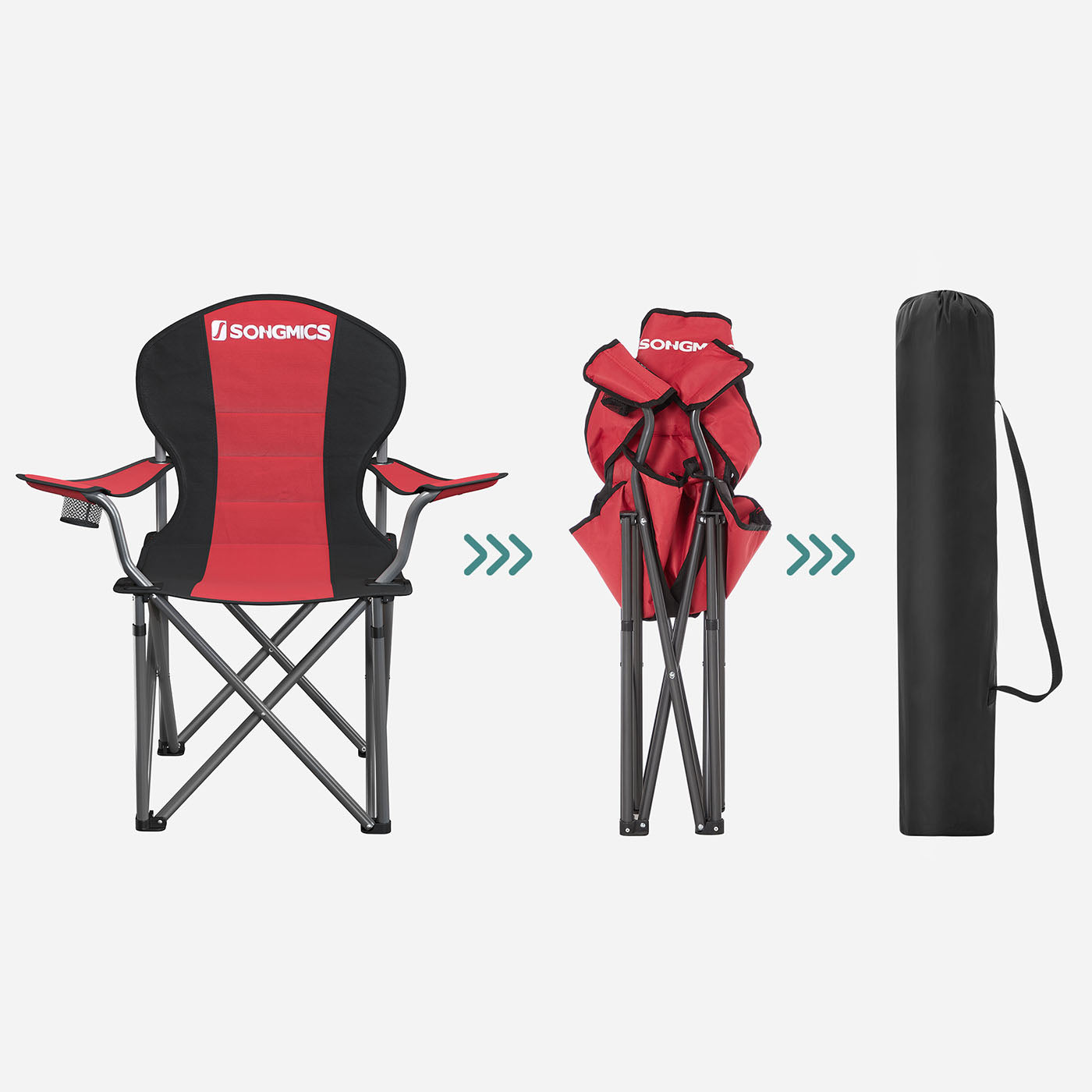Folding Camping Chair – Fabric – Black – 250 kg Load Capacity with Cup Holder