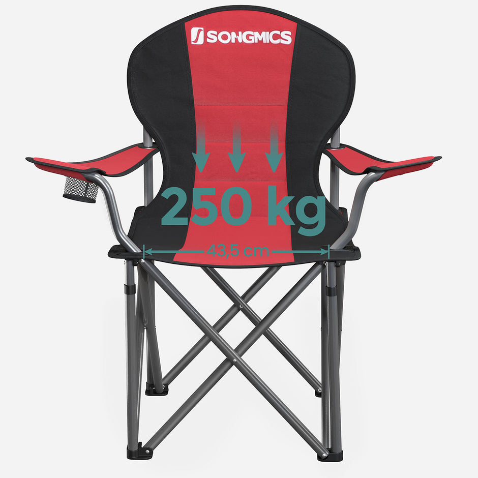 Folding Camping Chair – Fabric – Black – 250 kg Load Capacity with Cup Holder
