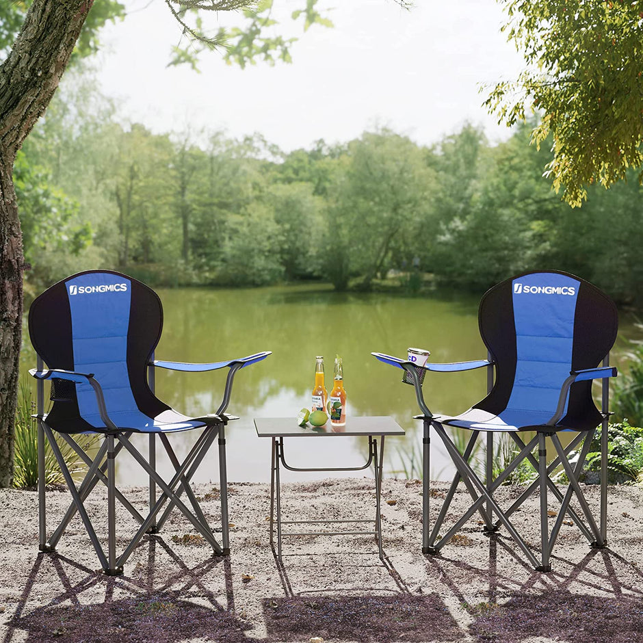 Foldable Camping Chair – Fabric – Black – 250 kg Load Capacity with Cup Holder