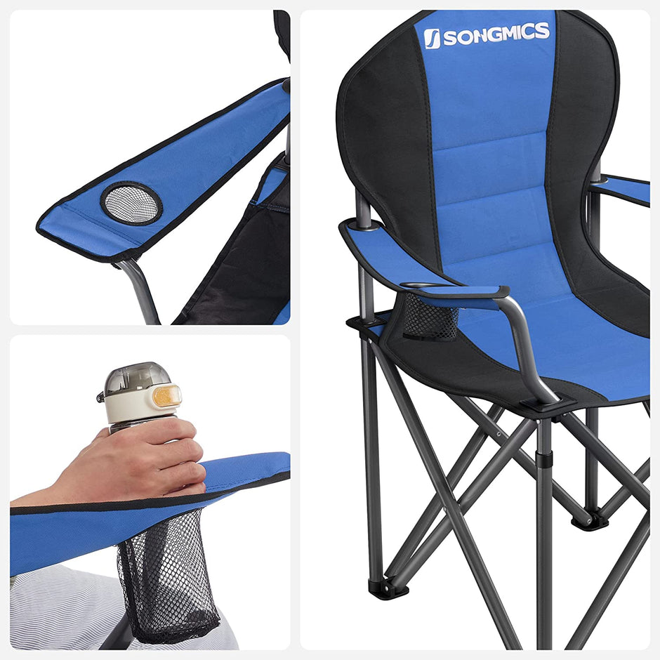 Foldable Camping Chair – Fabric – Black – 250 kg Load Capacity with Cup Holder