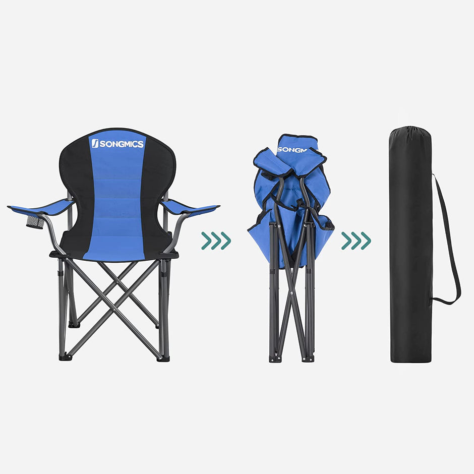 Foldable Camping Chair – Fabric – Black – 250 kg Load Capacity with Cup Holder