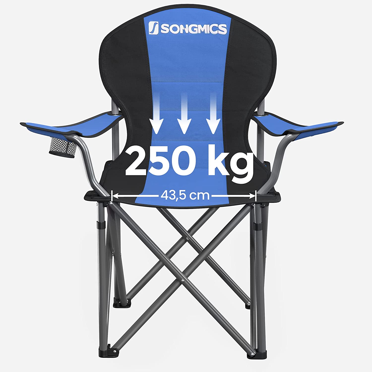Foldable Camping Chair – Fabric – Black – 250 kg Load Capacity with Cup Holder