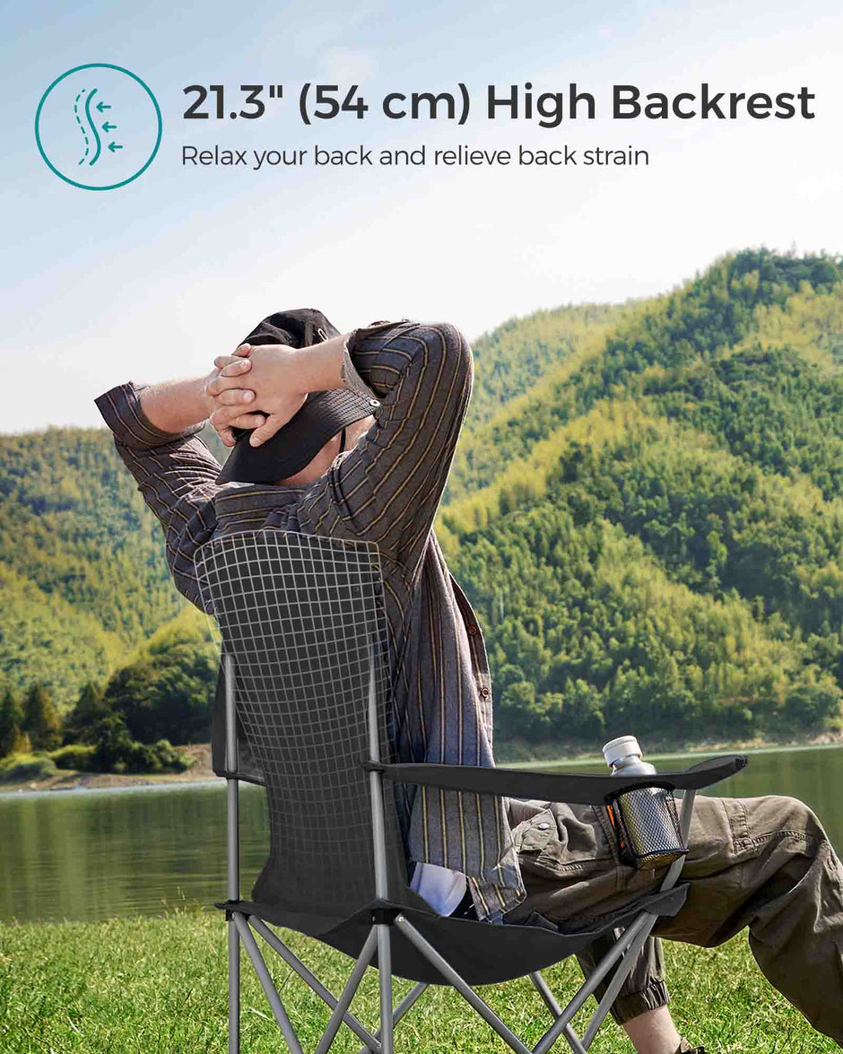 Set of 2 Folding Camping Chairs – Sturdy Frame – Black – Comfortable Design with Bottle Holder