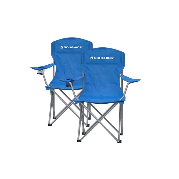 Set of 2 Foldable Camping Chairs – Sturdy Metal Frame – Black – Comfortable with Bottle Holder