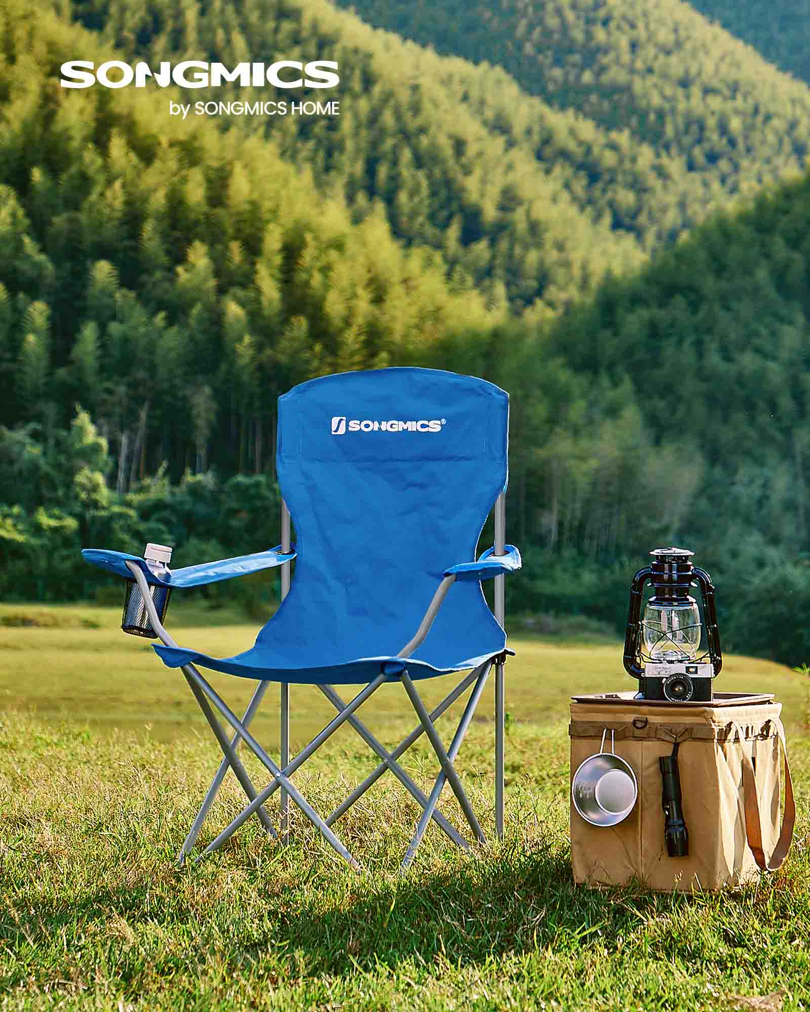 Set of 2 Folding Camping Chairs – Sturdy Frame – Black – Comfortable Design with Bottle Holder