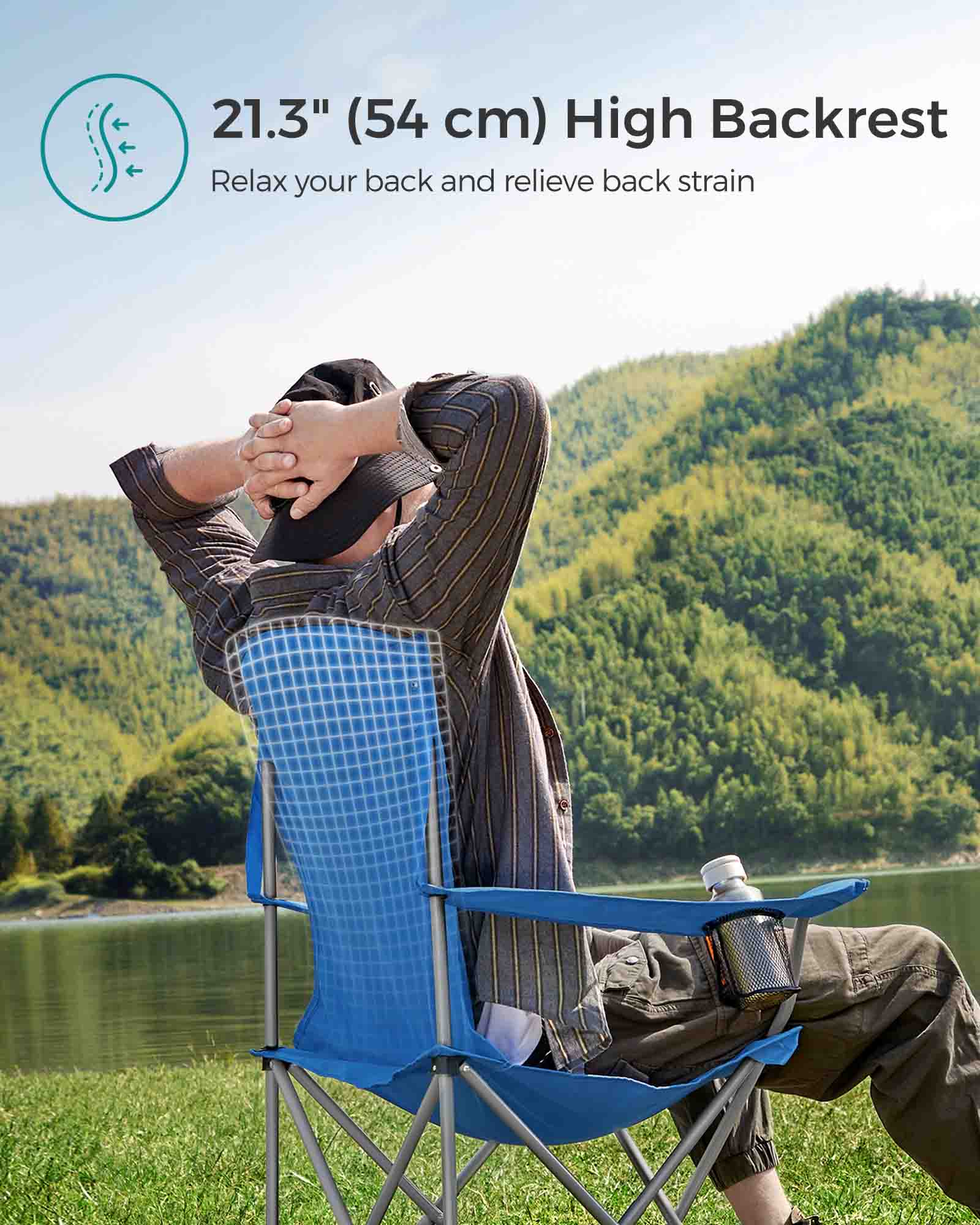 Set of 2 Folding Camping Chairs – Sturdy Frame – Black – Comfortable Design with Bottle Holder