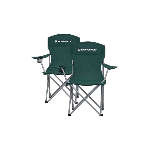 Set of 2 Foldable Camping Chairs – Sturdy Metal Frame – Black – Comfortable with Bottle Holder
