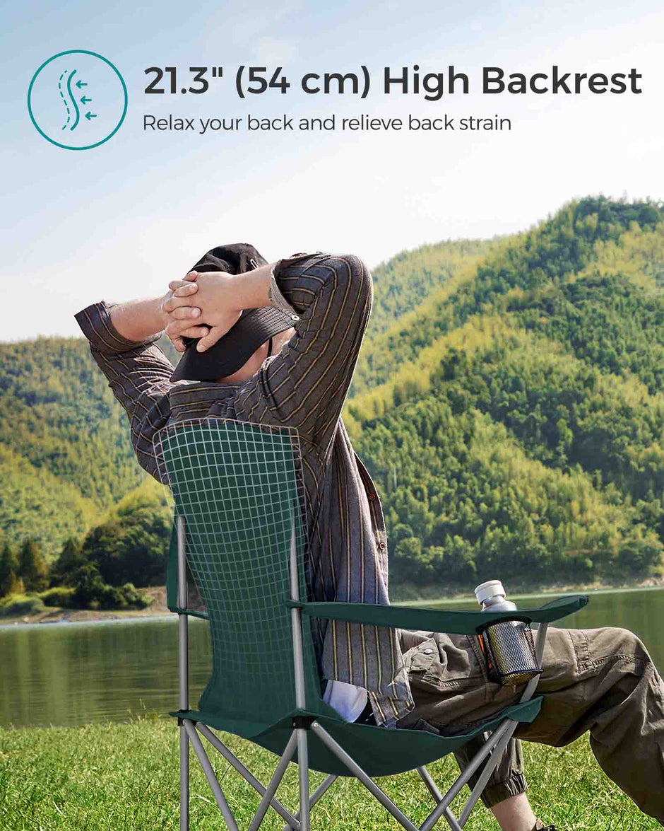 Set of 2 Foldable Camping Chairs – Sturdy Metal Frame – Black – Comfortable with Bottle Holder
