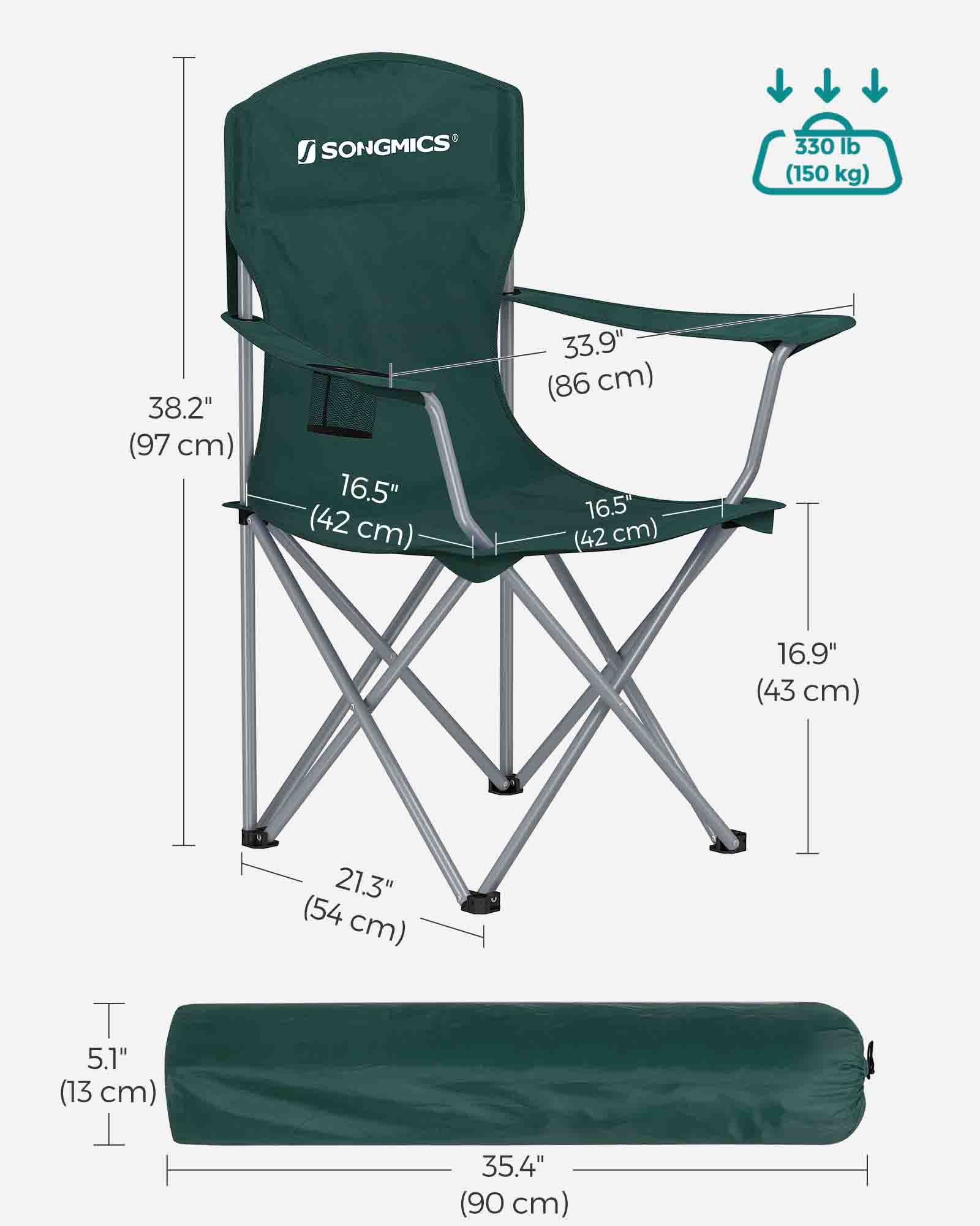 Set of 2 Foldable Camping Chairs – Sturdy Metal Frame – Black – Comfortable with Bottle Holder