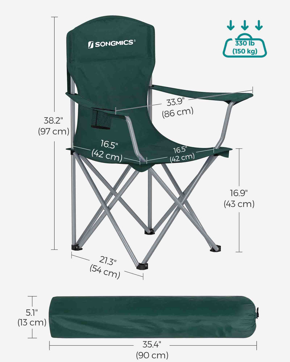 Set of 2 Foldable Camping Chairs – Sturdy Metal Frame – Black – Comfortable with Bottle Holder