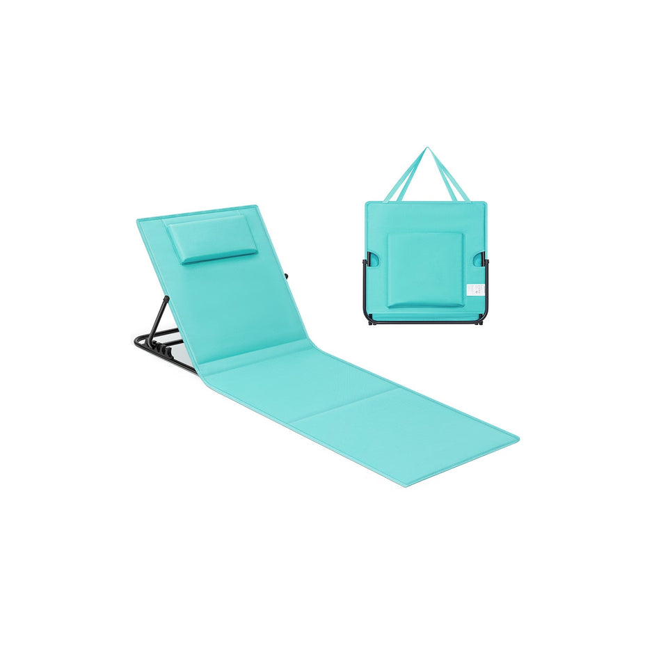 Folding Beach Sunlounger – Fabric – Lake Blue – Lightweight Portable with Handle, 158 x 55 cm