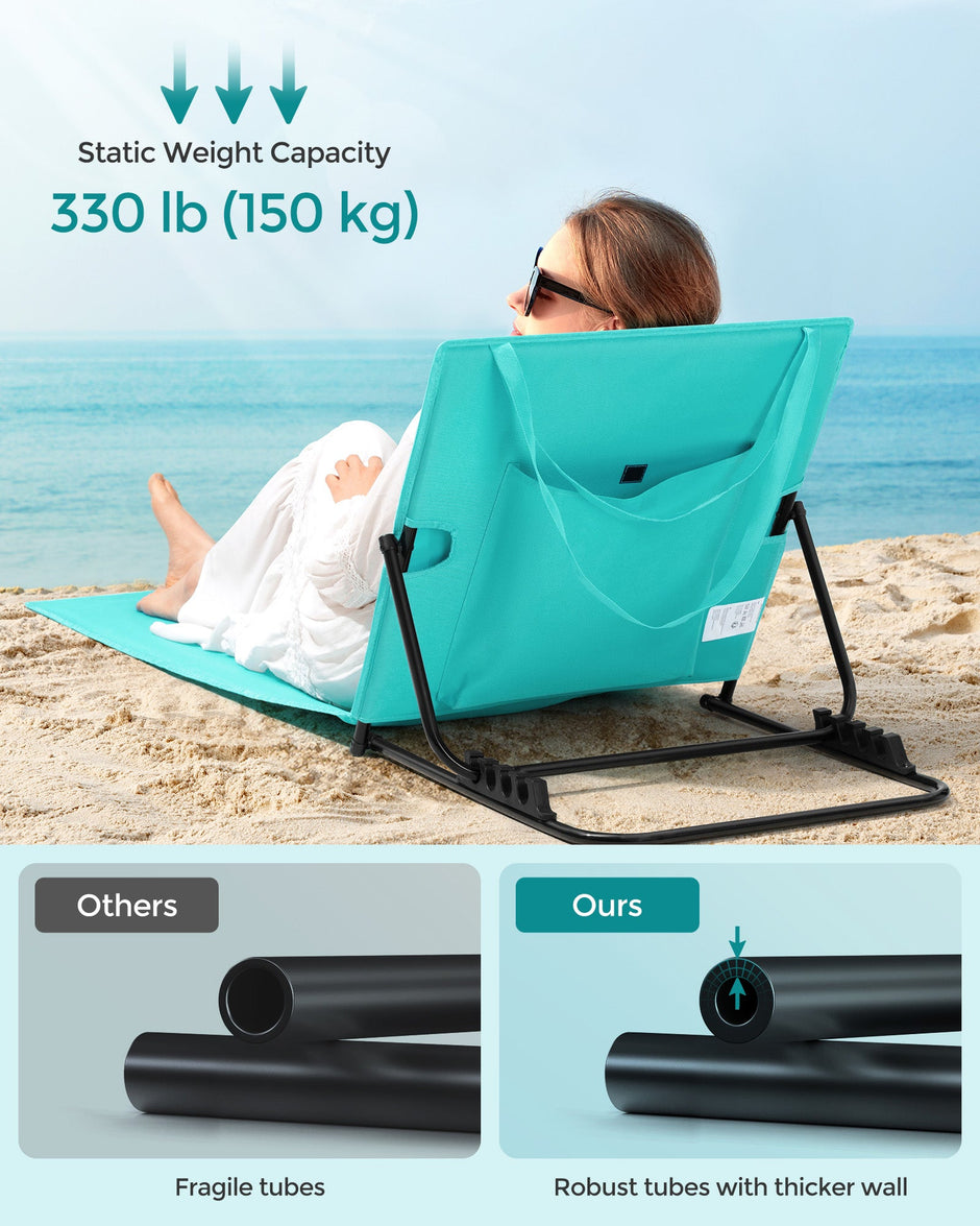 Folding Beach Sunlounger – Fabric – Lake Blue – Lightweight Portable with Handle, 158 x 55 cm