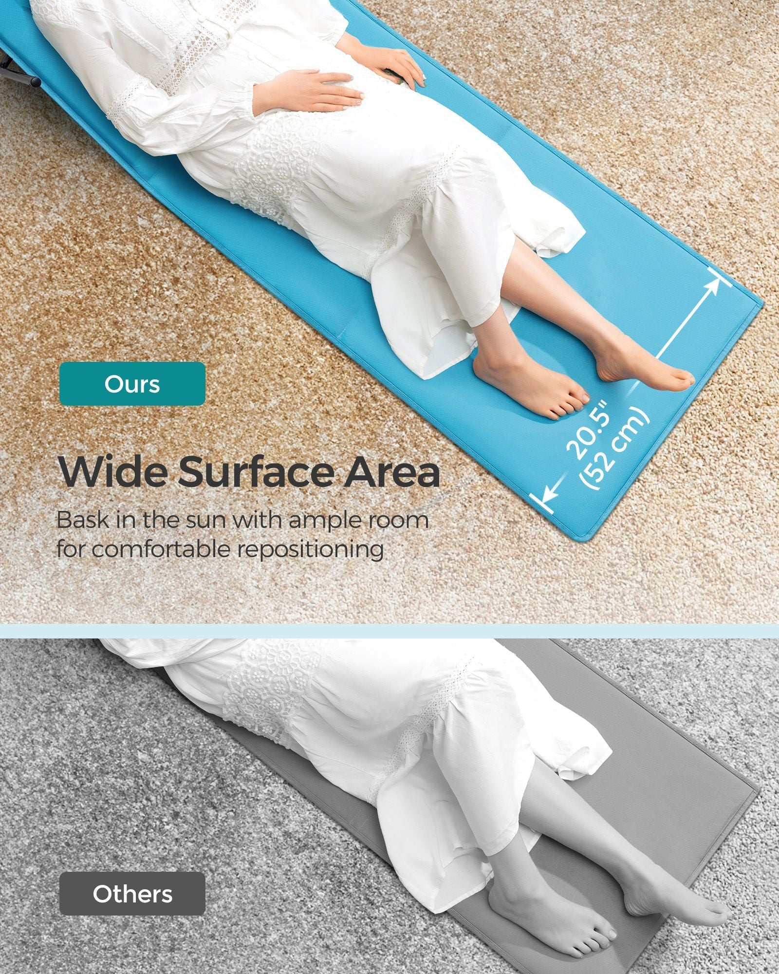 Folding Beach Sunlounger – Fabric – Sky Blue – Lightweight with Reclining Backrest and Handle
