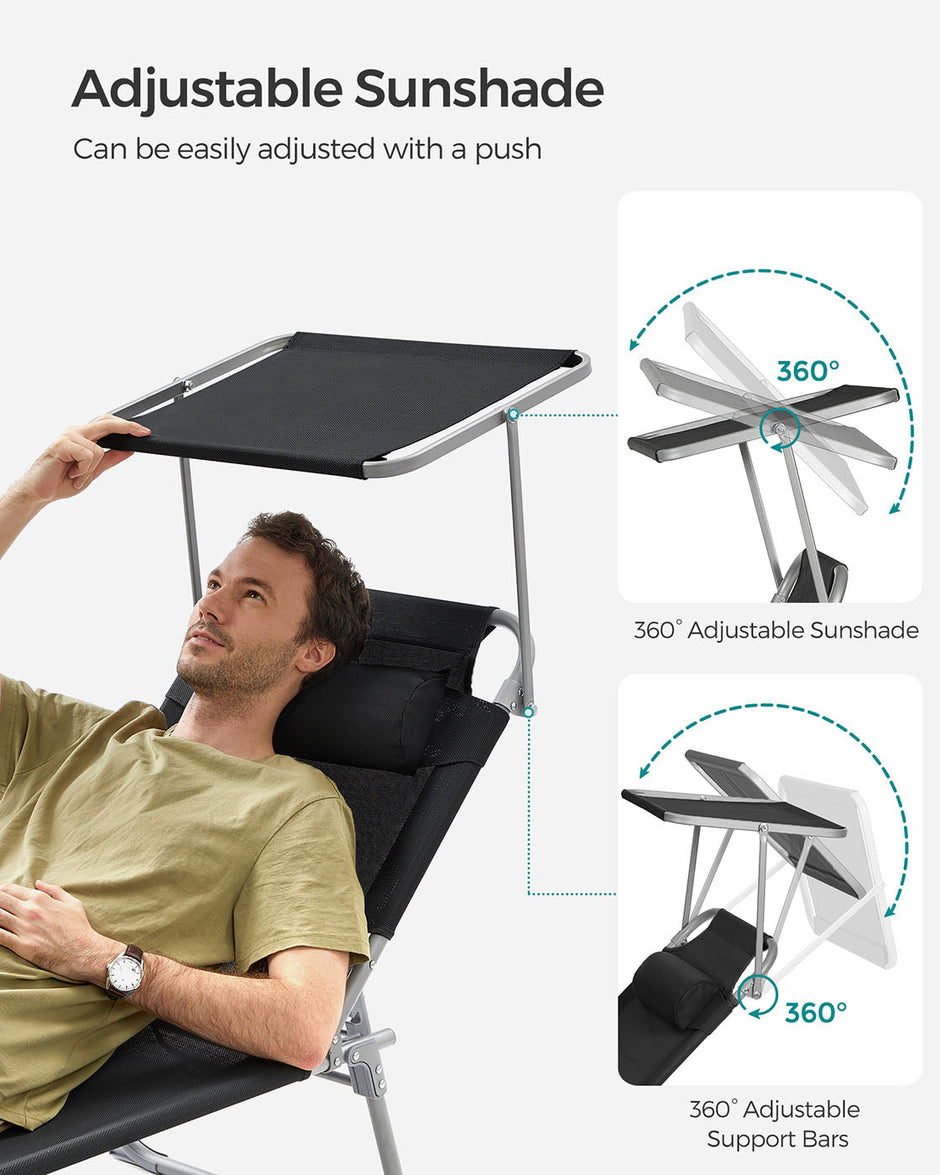 Folding Sun Lounger – Fabric – Taupe – Adjustable Backrest with Sunshade