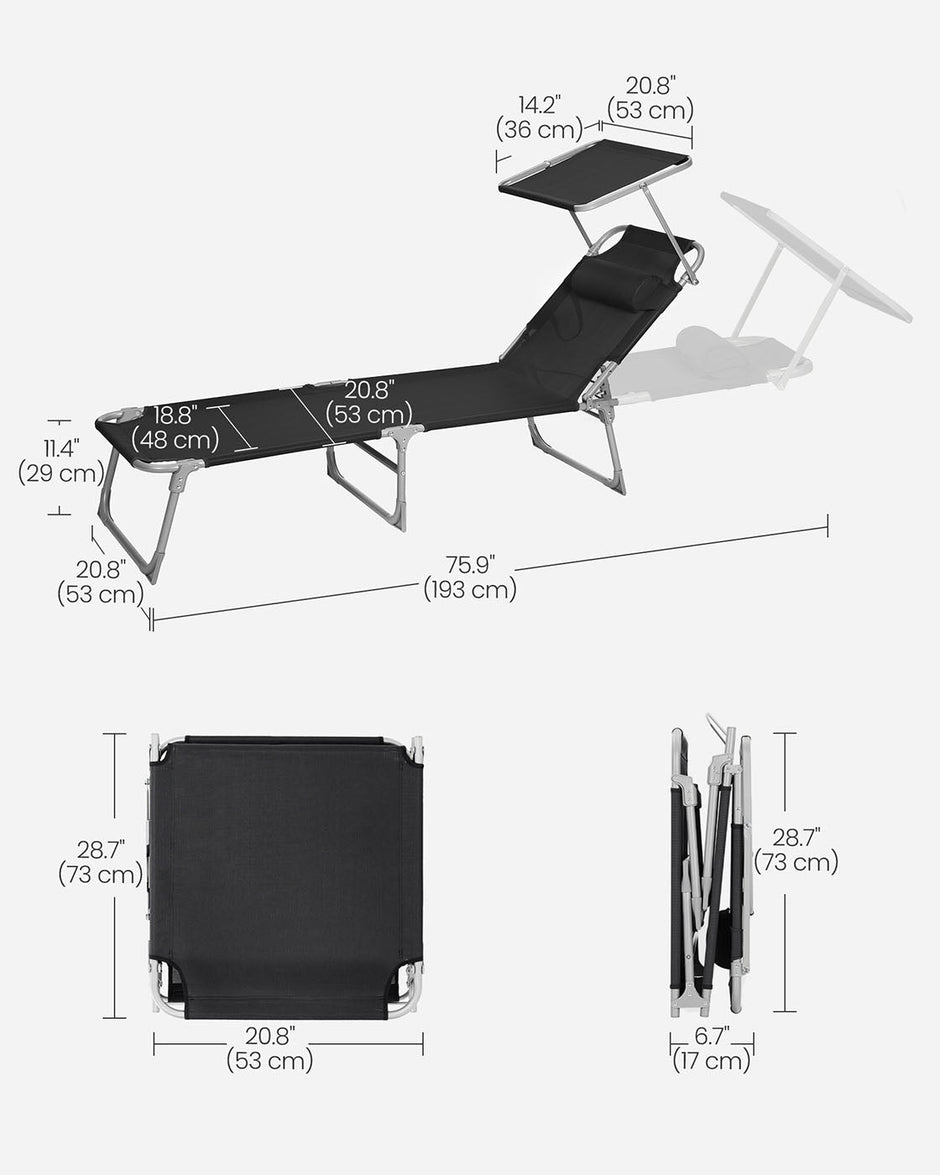 Folding Sun Lounger – Fabric – Taupe – Adjustable Backrest with Sunshade