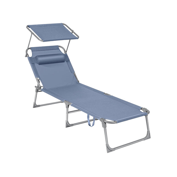 Sun Lounger – Fabric – Blue – Adjustable Backrest, Lightweight and Foldable with Sunshade