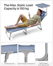 Sun Lounger – Fabric – Blue – Adjustable Backrest, Lightweight and Foldable with Sunshade