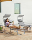 Lightweight Sun Lounger – Fabric – Dark Grey – Adjustable Backrest with Headrest and Sunshade, Foldable