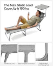 Lightweight Sun Lounger – Fabric – Dark Grey – Adjustable Backrest with Headrest and Sunshade, Foldable