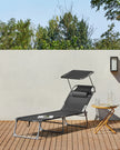 Sun Lounger – Fabric – Dark Grey – Adjustable Backrest with Headrest and Sunshade