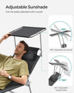 Sun Lounger – Fabric – Dark Grey – Adjustable Backrest with Headrest and Sunshade
