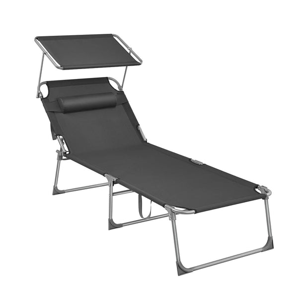 Sun Lounger – Fabric – Smoky Grey – Adjustable with Pillow and Sunshade