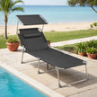 Sun Lounger – Fabric – Anthracite Grey – Folding Design with Adjustable Backrest and Sunshade Headrest
