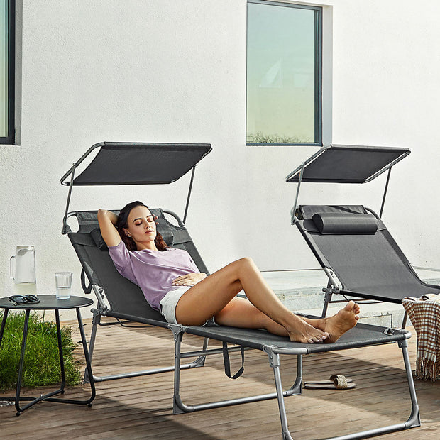 Sun Lounger – Fabric – Smoky Grey – Adjustable with Pillow and Sunshade