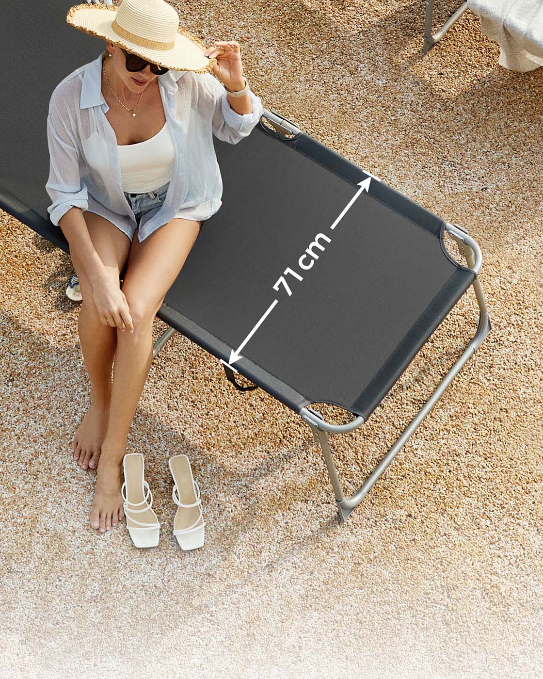 Sun Lounger – Fabric – Smoky Grey – Adjustable with Pillow and Sunshade