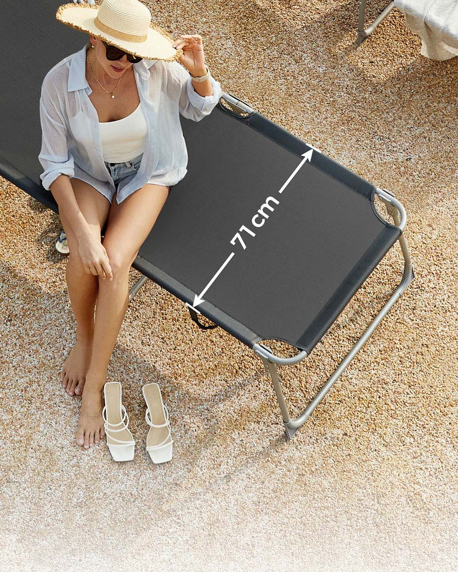 Sun Lounger – Fabric – Smoky Grey – Adjustable with Pillow and Sunshade
