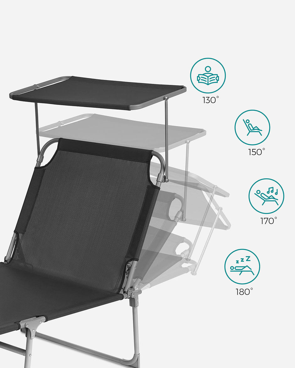 Sun Lounger – Fabric – Smoky Grey – Adjustable with Pillow and Sunshade