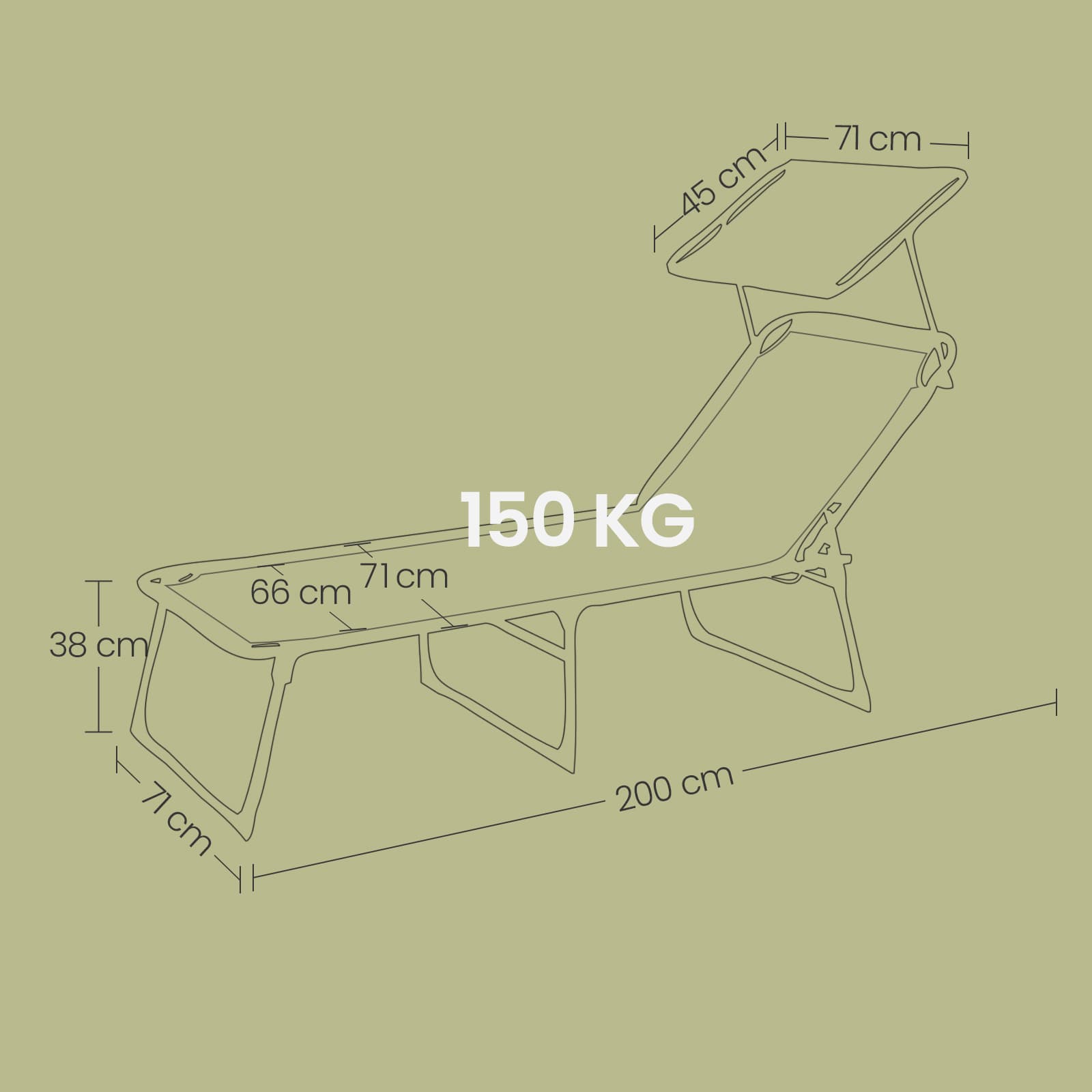 Sun Lounger – Fabric – Anthracite Grey – Folding Design with Adjustable Backrest and Sunshade Headrest