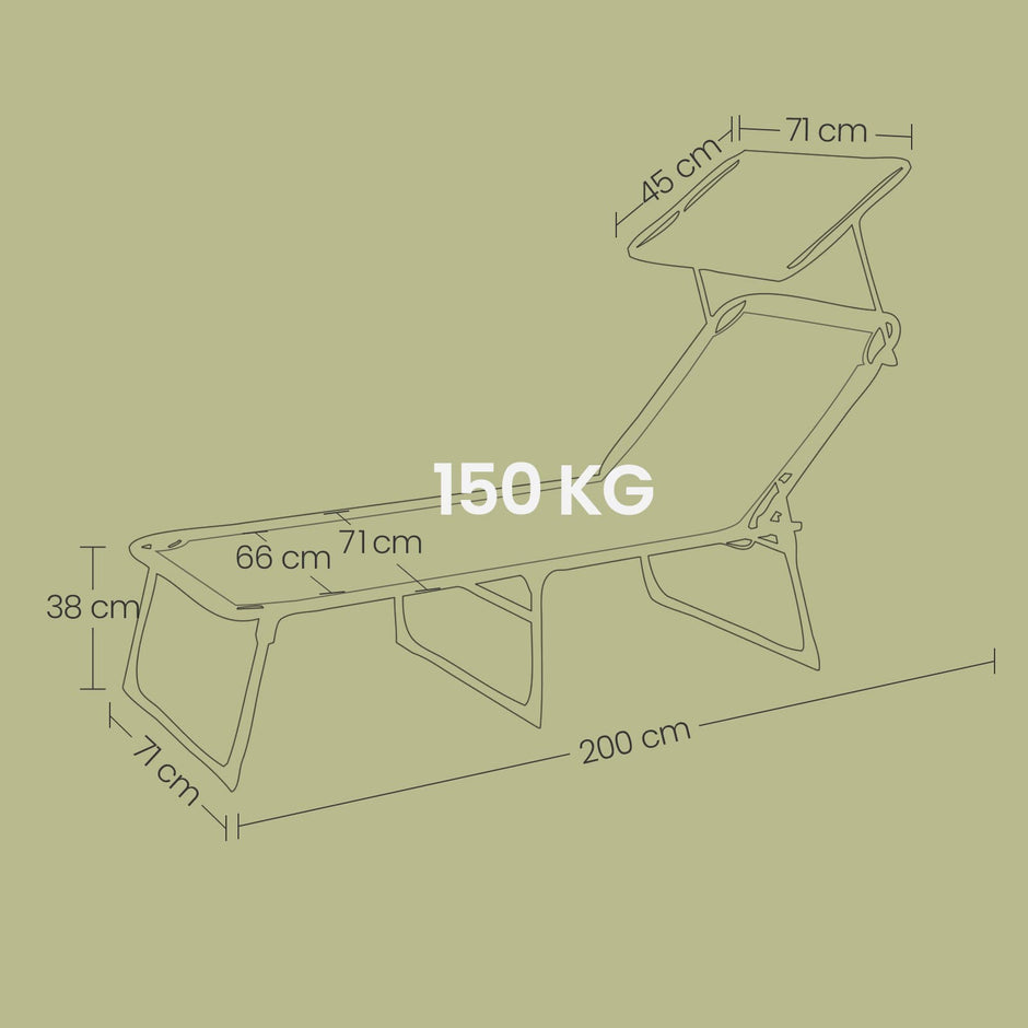 Sun Lounger – Fabric – Anthracite Grey – Folding Design with Adjustable Backrest and Sunshade Headrest
