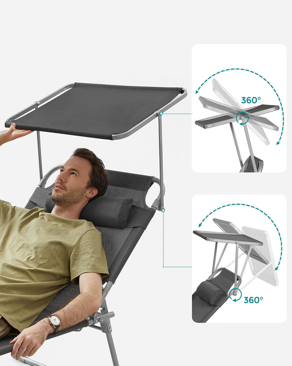 Sun Lounger – Fabric – Smoky Grey – Adjustable with Pillow and Sunshade