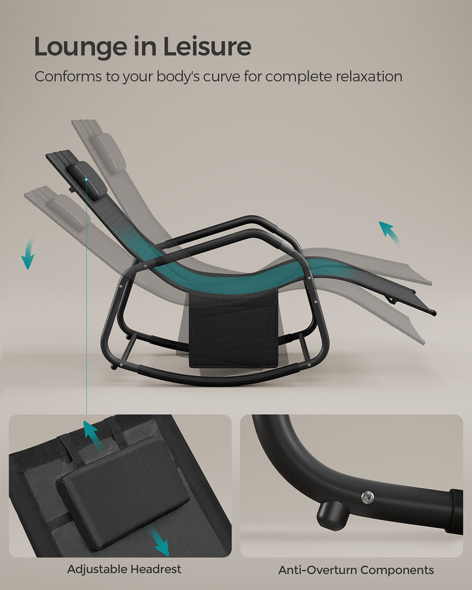 Outdoor Lounger Recliner – Steel Frame – Ink Black – Adjustable Headrest with Anti-Tipping Stops