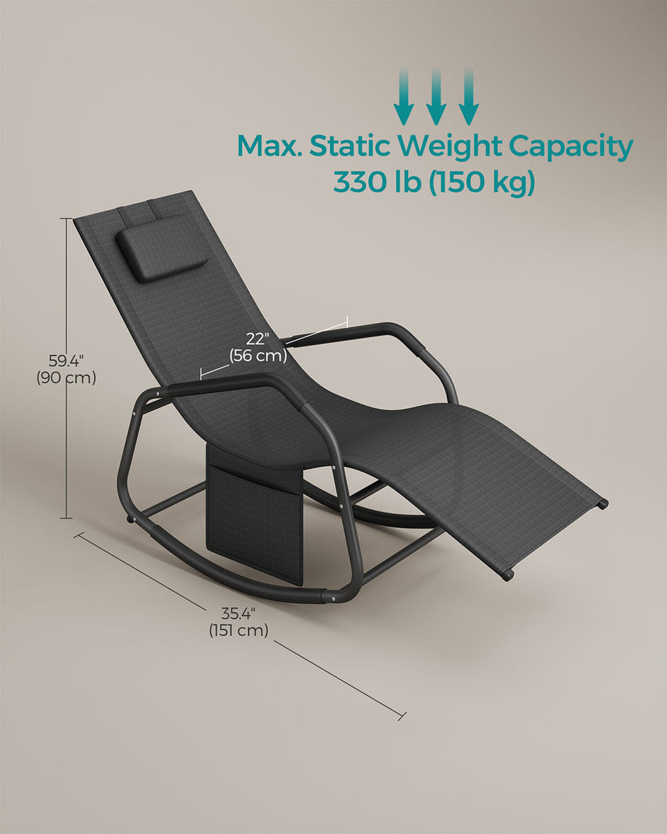 Outdoor Lounger Recliner – Steel Frame – Ink Black – Adjustable Headrest with Anti-Tipping Stops