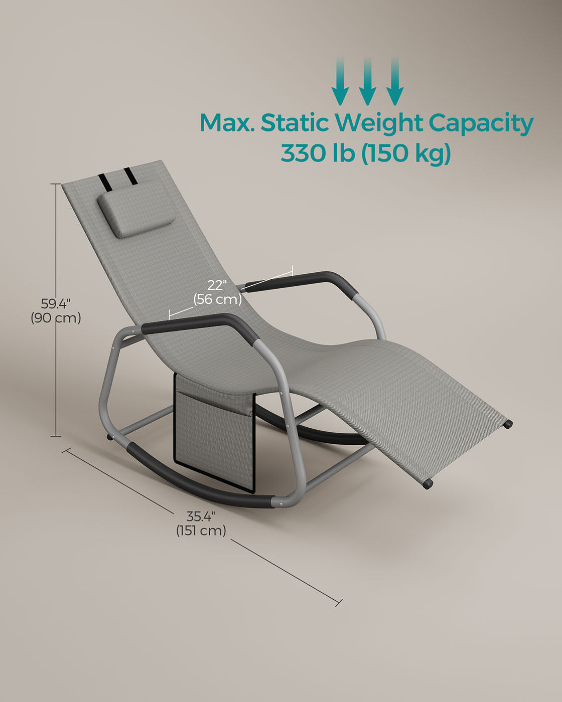 Outdoor Lounger Recliner – Steel Frame – Dove Grey – Adjustable Headrest with Anti-Tipping Stops
