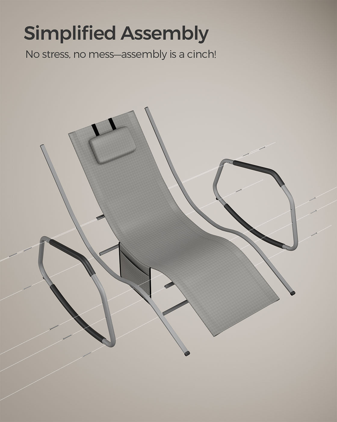 Outdoor Lounger Recliner – Steel Frame – Dove Grey – Adjustable Headrest with Anti-Tipping Stops